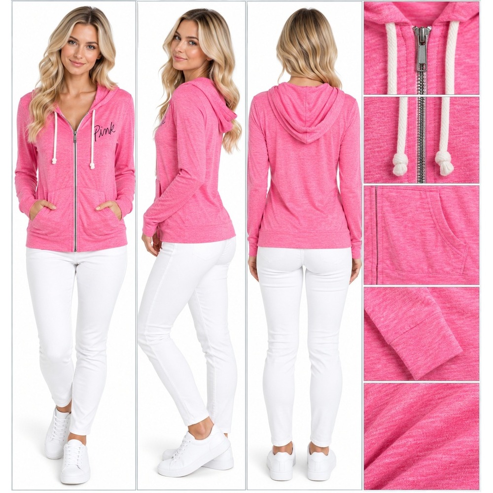 PINK Victoria's Secret S Neon Pink Full Zip Hoodie Lightweight Y2K Barbiecore